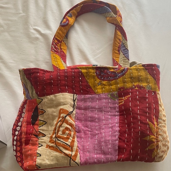 kantha Handbags - Kantha vintage hand stitched Colorful Patchwork Tote Bag
